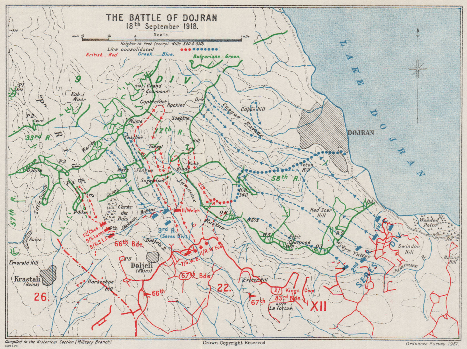 FIRST WORLD WAR.Battle of Dojran/Doiran.18th September 1918.Macedonia 1937 map